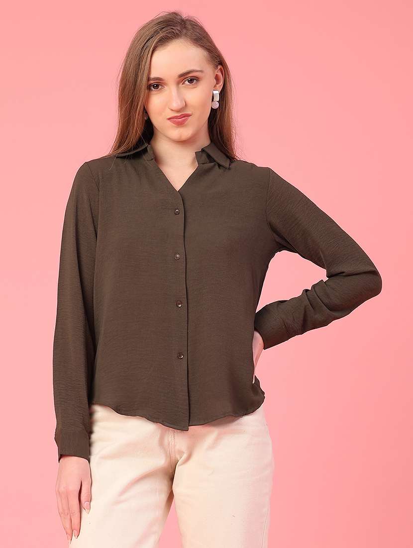 women solid long sleeve high-low shirt - 22159973 -  Standard Image - 1