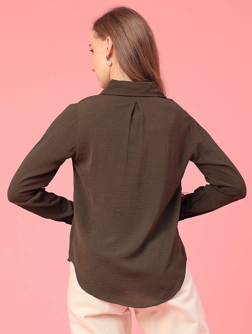 women solid long sleeve high-low shirt - 22159973 -  Standard Image - 4