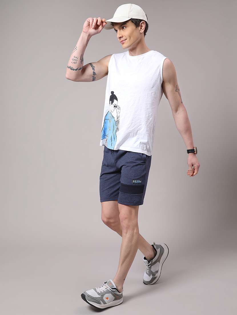 men blue cotton shorts three - fourth - 22160048 -  Standard Image - 4