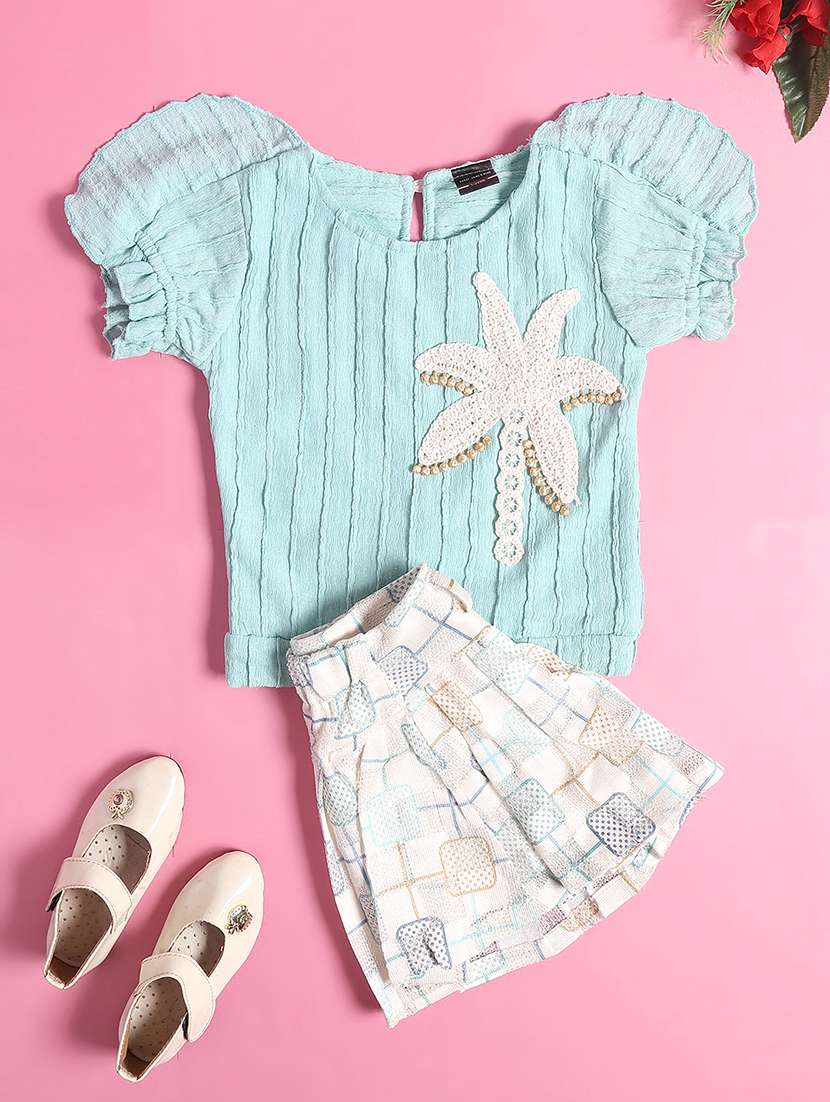 girls blue polyester skirt & top set - 22160099 -  Standard Image - 1