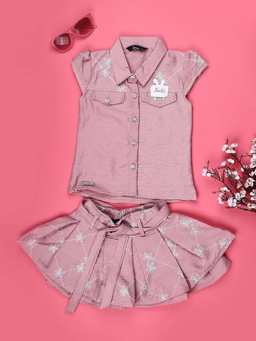 girls embroidered short sleeves top and skirt set - 22160156 -  Standard Image - 1