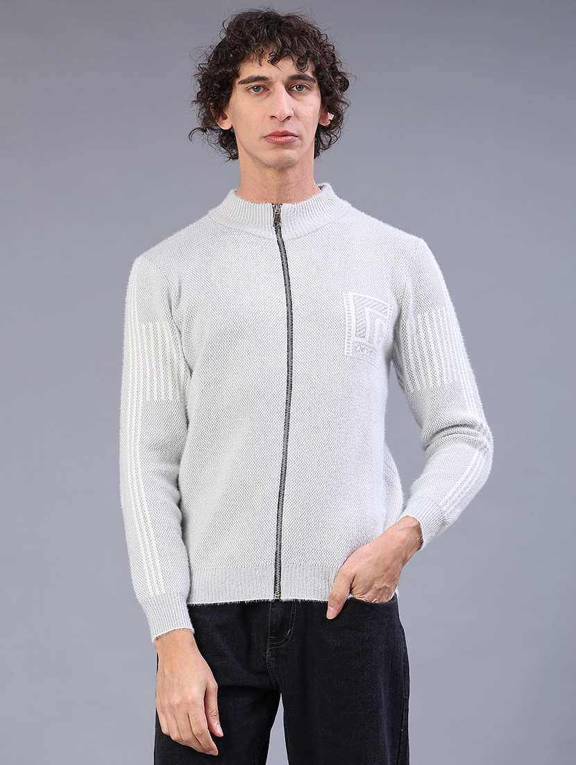 men self designed long sleeve zipper cardigan - 22160169 -  Standard Image - 1