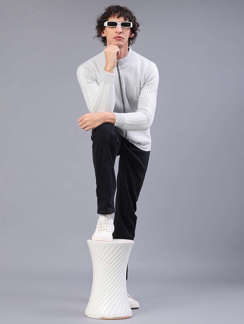 men self designed long sleeve zipper cardigan - 22160169 -  Standard Image - 4