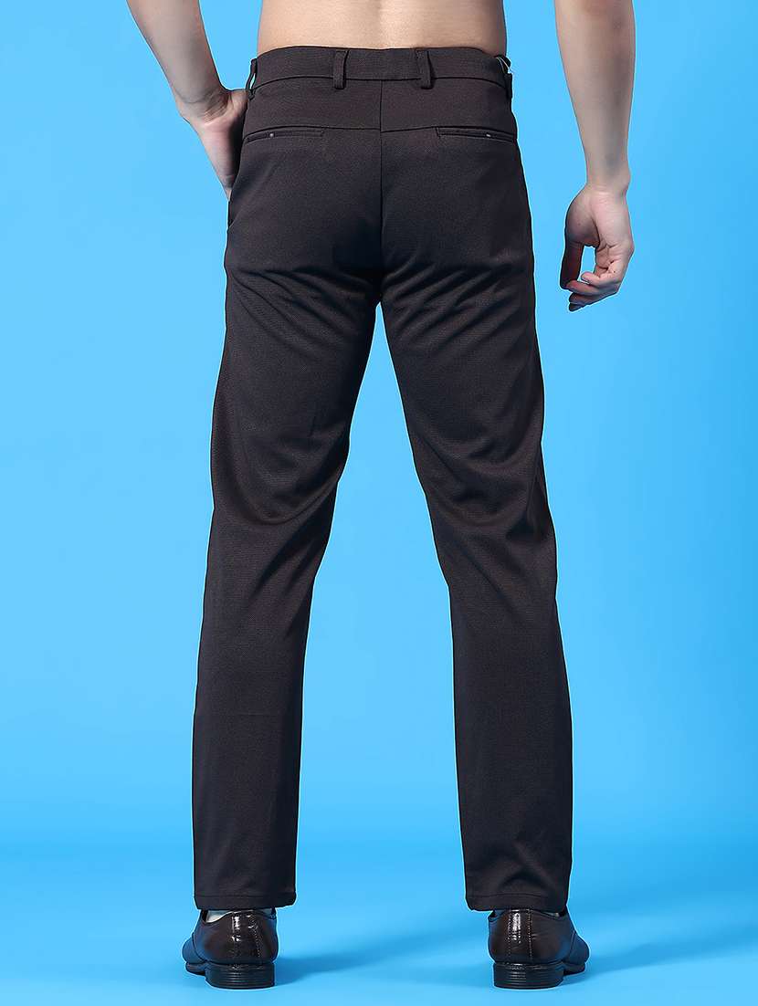 men solid mid riise flat front formal trouser - 22160212 -  Standard Image - 4