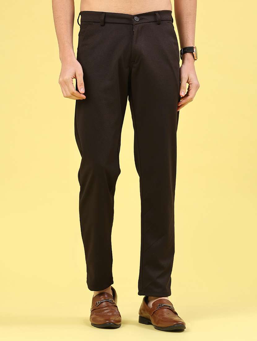 men solid mid rise chinos casual trouser