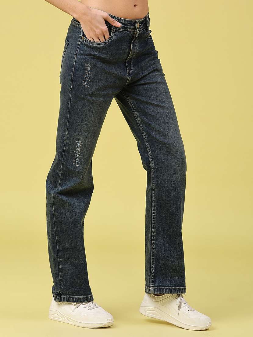 women solid mid rise straight jeans - 22160279 -  Standard Image - 1