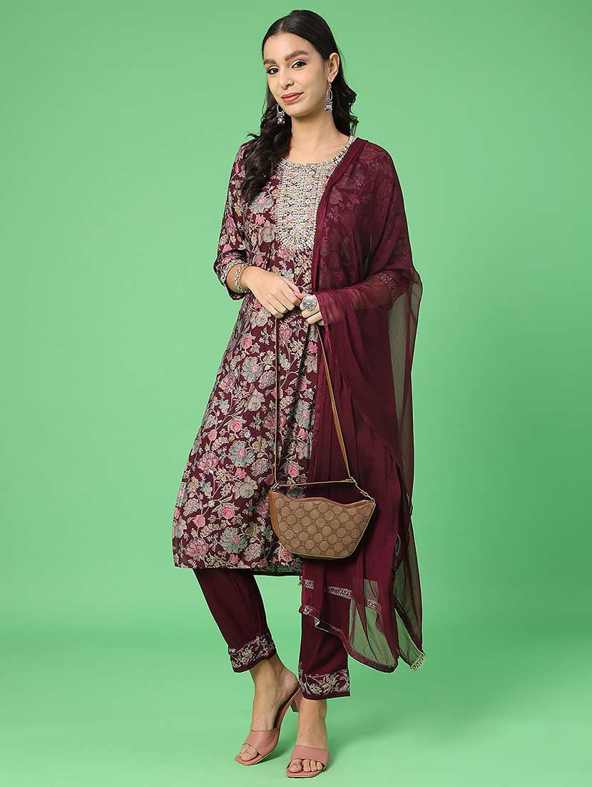 women floral three quarter sleeve kurta pant with dupatta set - 22160390 -  Standard Image - 1