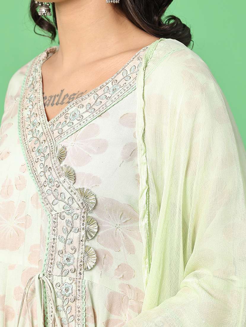 women printed three quarter sleeve kurta pant with dupatta set - 22160397 -  Standard Image - 4