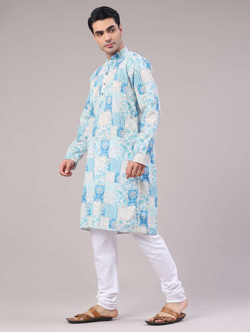 men printed mandarin neck kurta churidar ethnic wear set - 22160505 -  Standard Image - 4