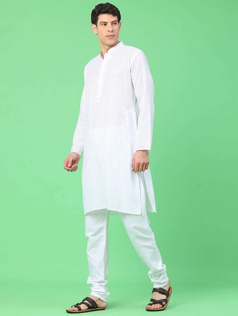 men self design mandarin neck kurta churidar ethnic wear set - 22160549 -  Standard Image - 4