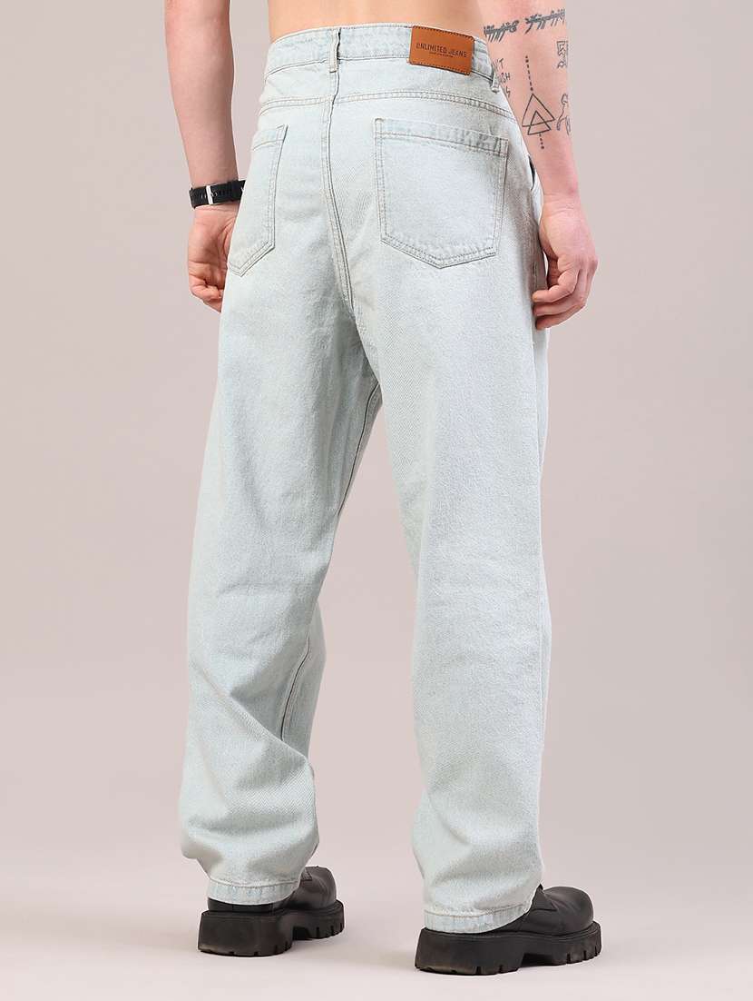 men plain mid rise full length baggy jeans - 22160573 -  Standard Image - 4