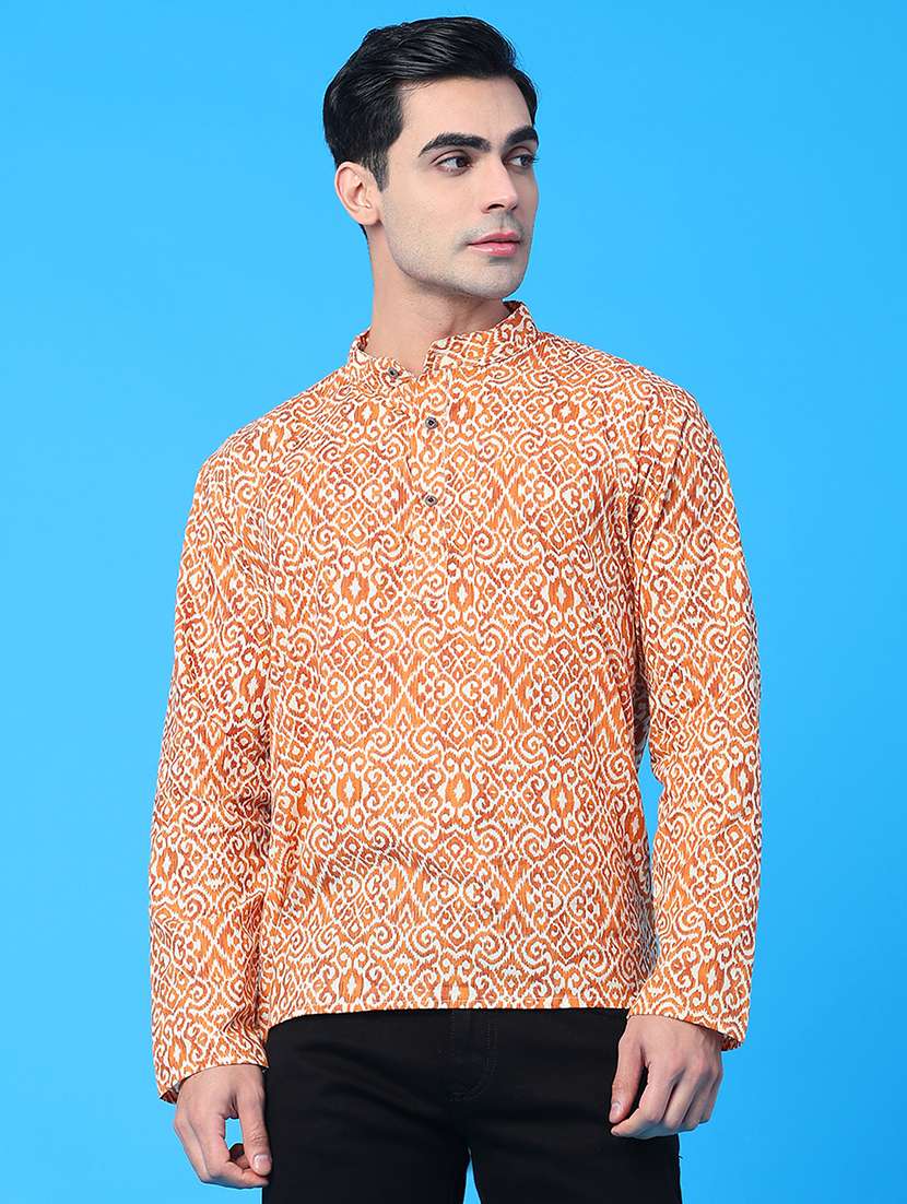 men printed mandarin neck short kurta - 22160578 -  Standard Image - 1