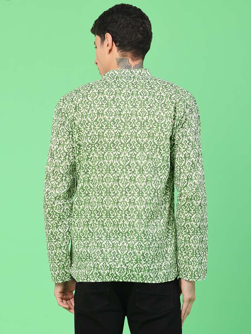 men printed mandarin neck short kurta - 22160584 -  Standard Image - 4