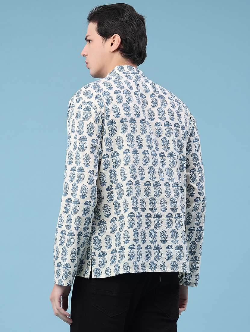 men printed mandarin neck short kurta - 22160585 -  Standard Image - 4
