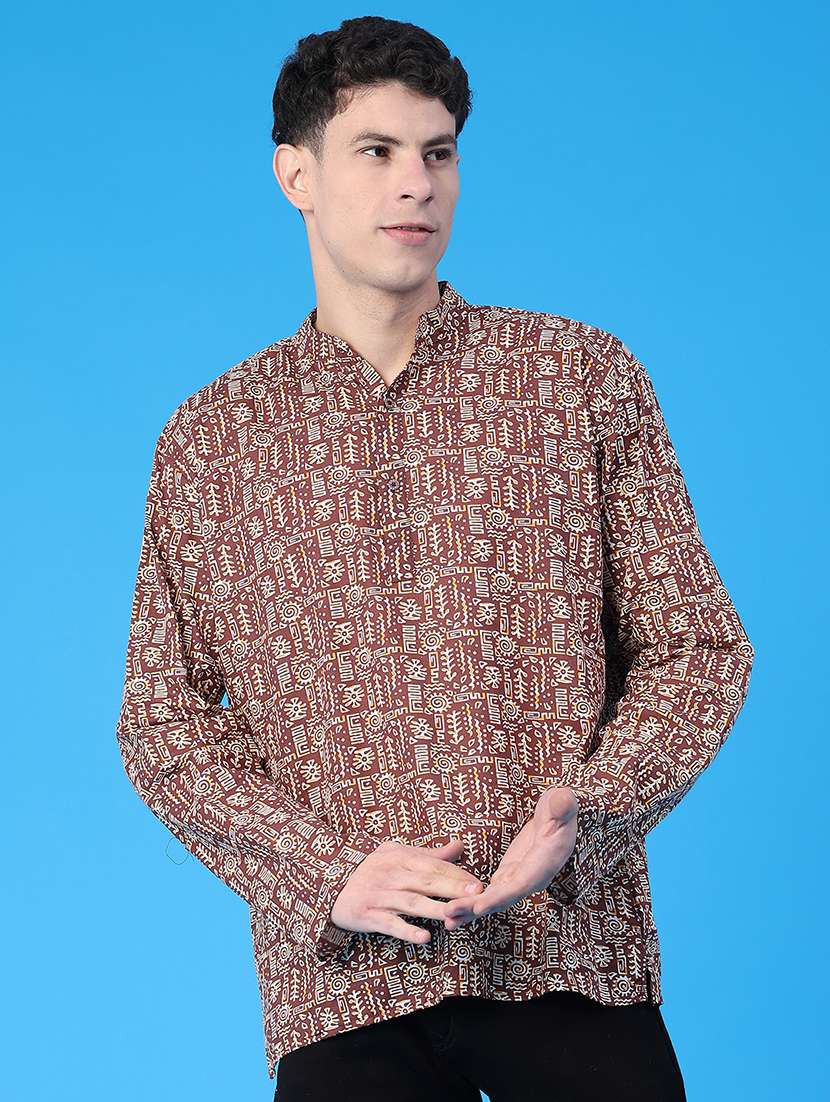 men printed mandarin neck short kurta - 22160587 -  Standard Image - 1