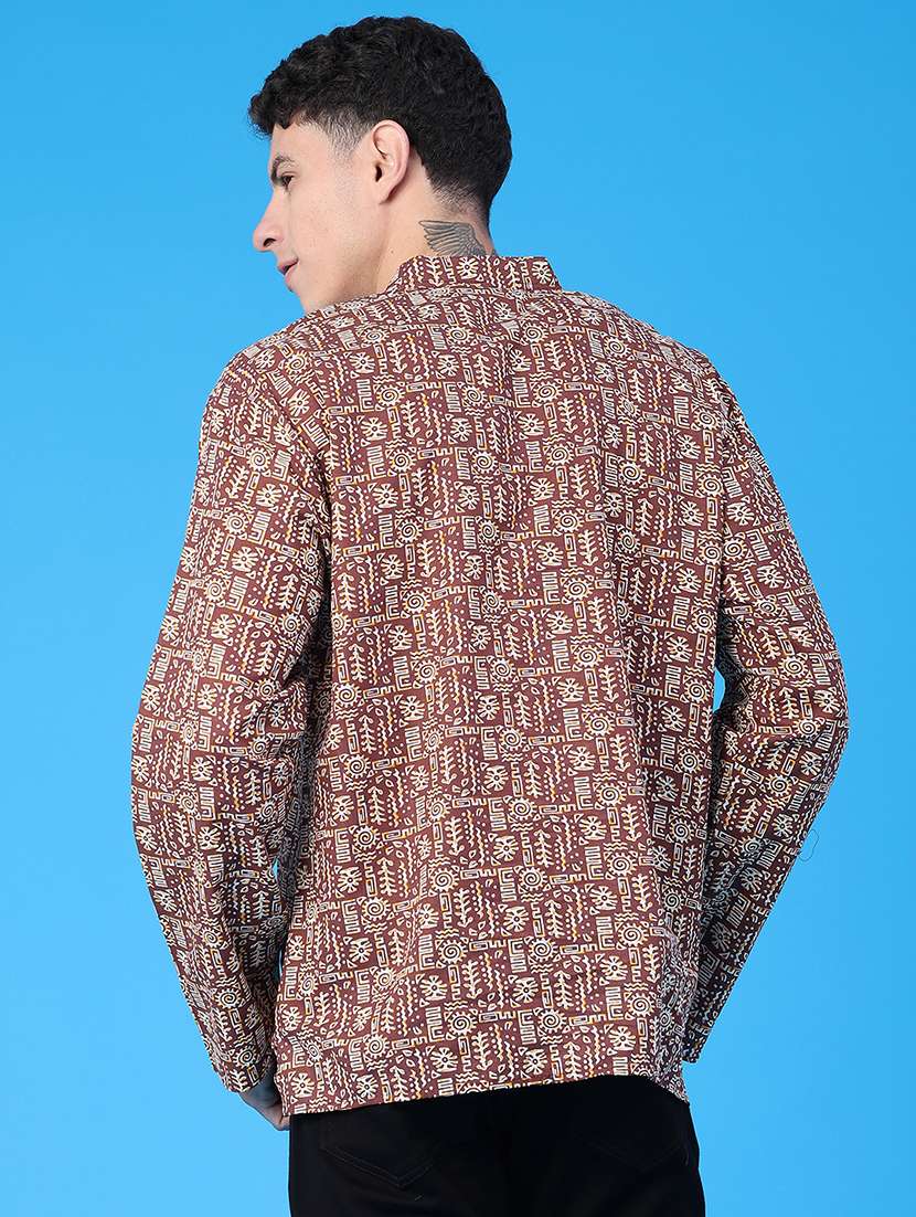 men printed mandarin neck short kurta - 22160587 -  Standard Image - 4