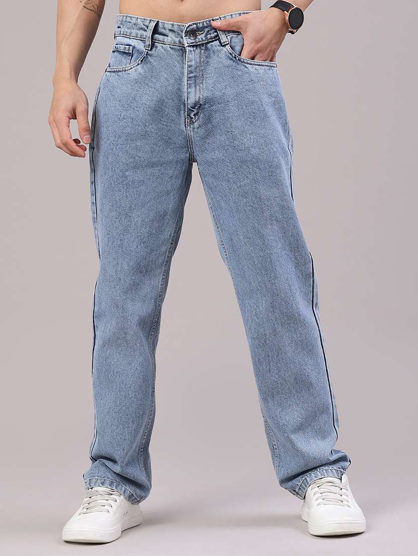 men plain mid rise full length straight jeans