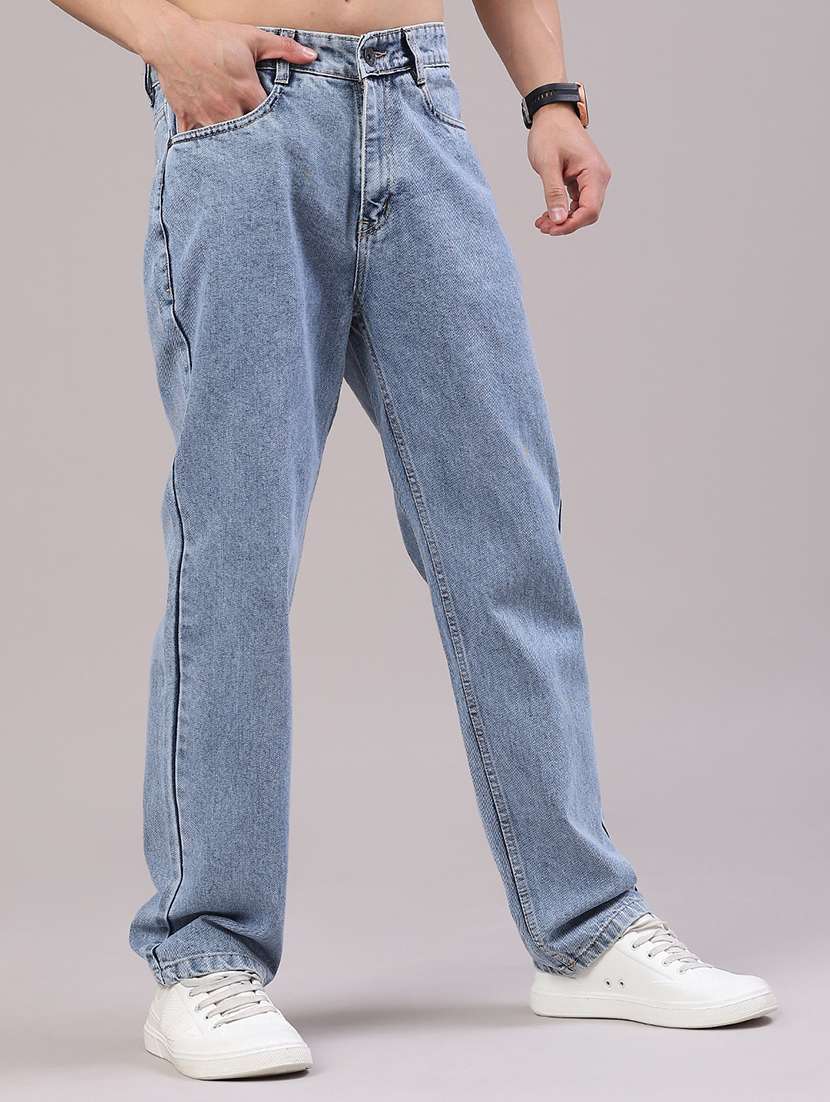 men plain mid rise full length straight jeans - 22160641 -  Standard Image - 1