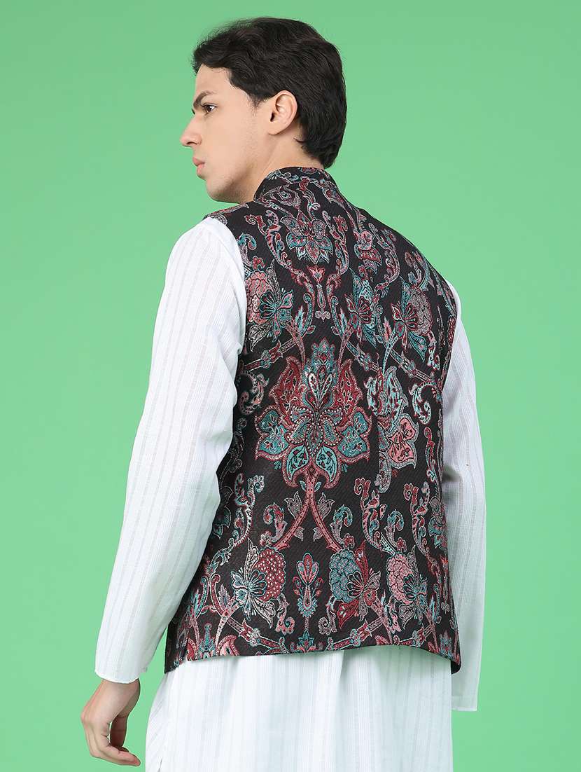 men self design mandarin neck regular fit nehru jacket - 22160771 -  Standard Image - 4