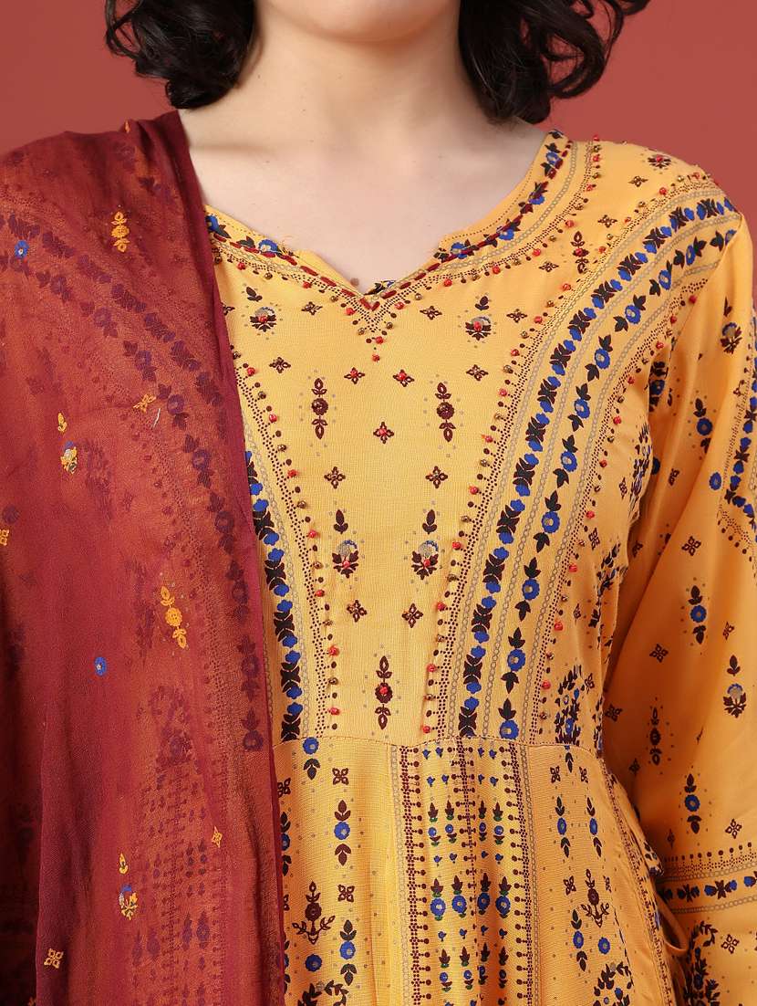 women printed three quarter sleeve kurta pant with dupatta set - 22160849 -  Standard Image - 4