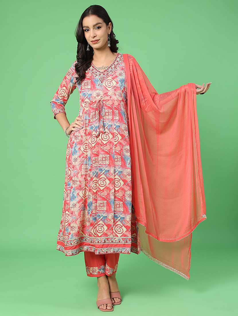 women printed three quarter sleeve kurta pant with dupatta set - 22160855 -  Standard Image - 1