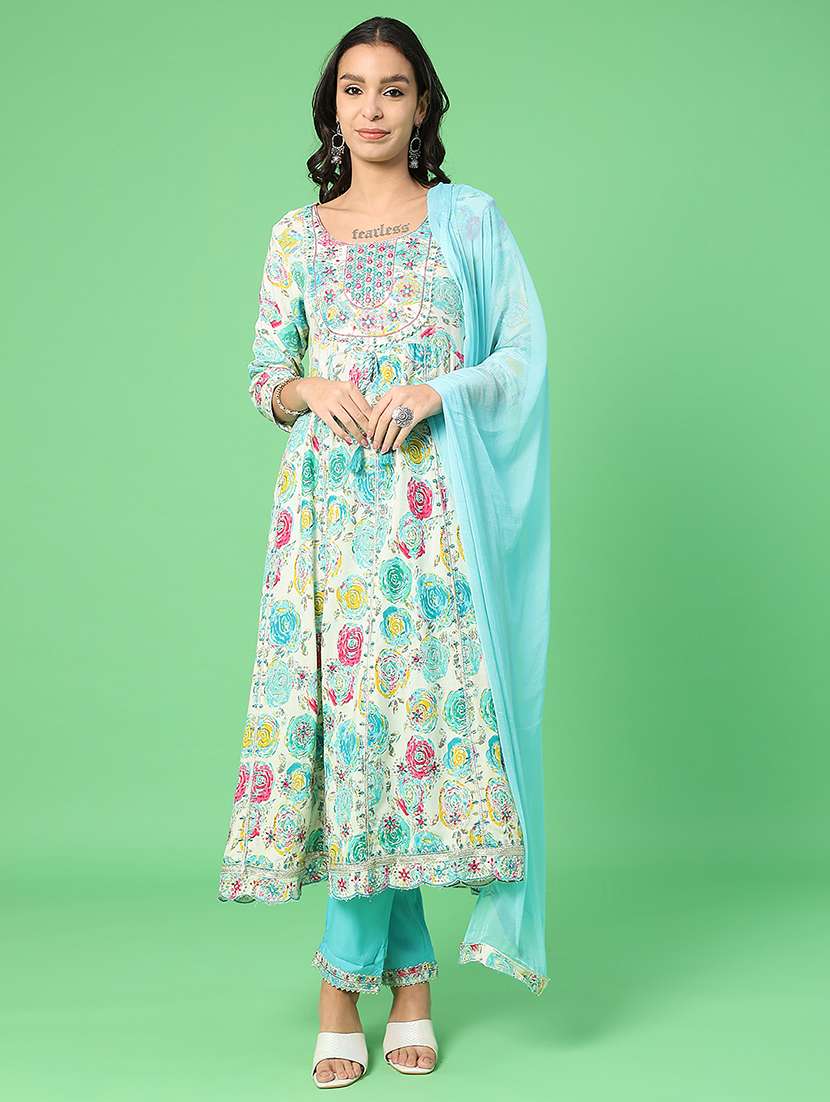 women printed three quarter sleeve kurta pant with dupatta set - 22160874 -  Standard Image - 1
