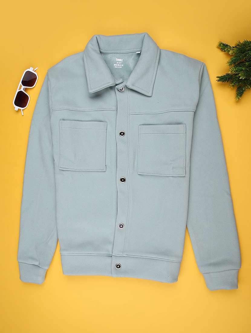 boys solid collared long sleeve shacket