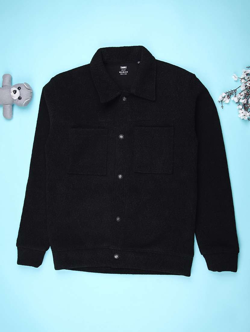 boys solid collared long sleeve shacket