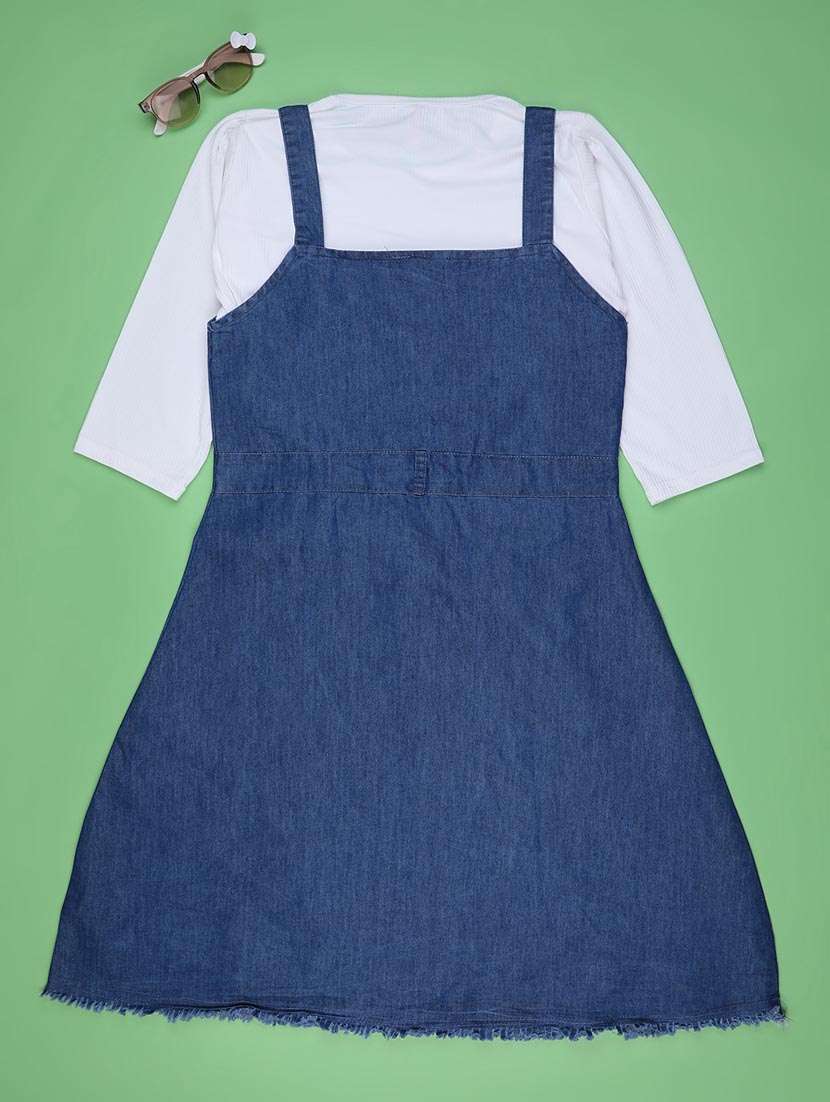 girls solid three quarter sleeve dungaree dress - 22160938 -  Standard Image - 1