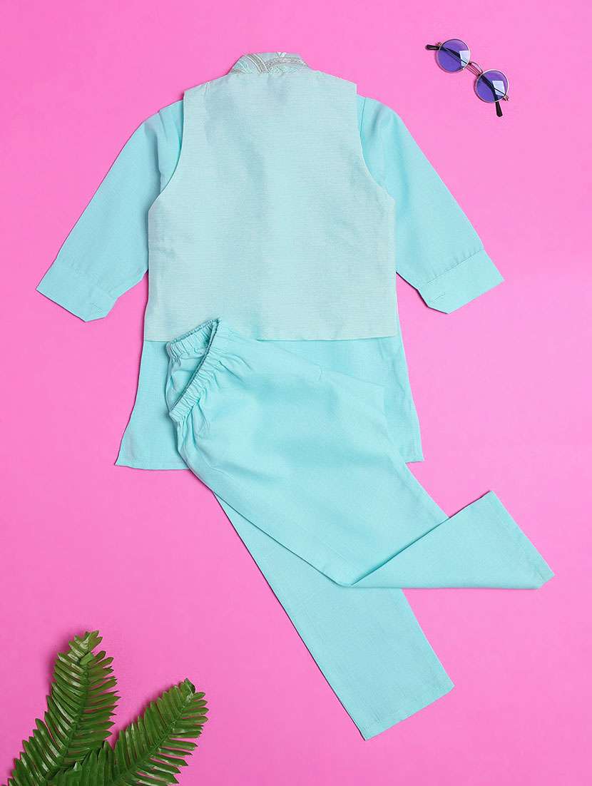 boys embroidered kurta and pyjama set with jacket - 22160952 -  Standard Image - 1