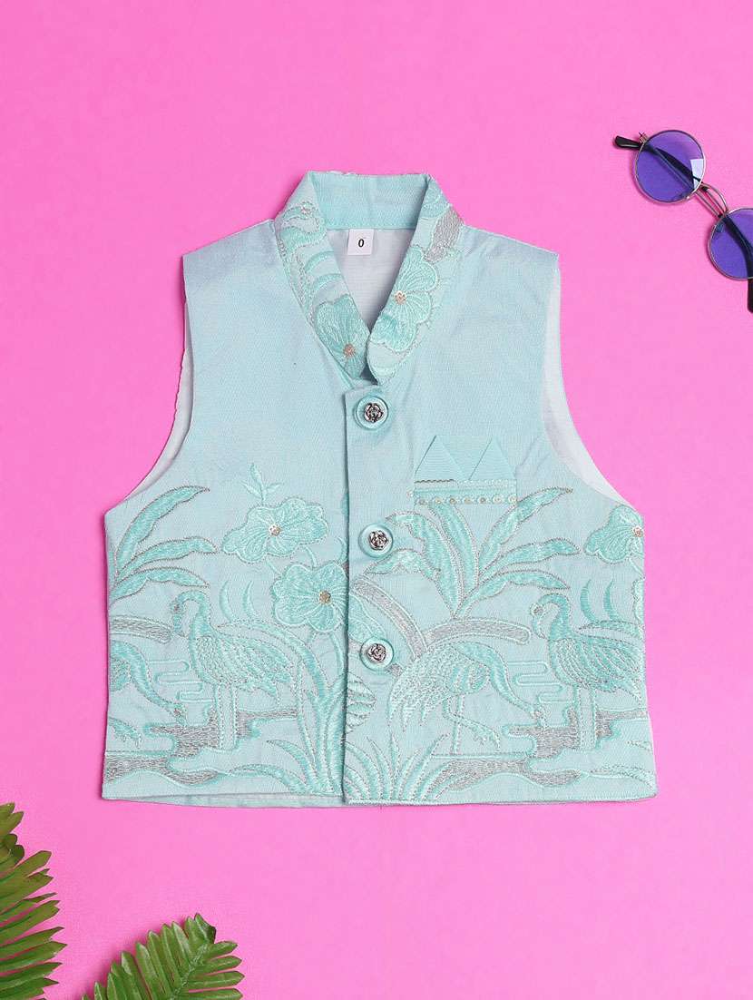 boys embroidered kurta and pyjama set with jacket - 22160952 -  Standard Image - 4