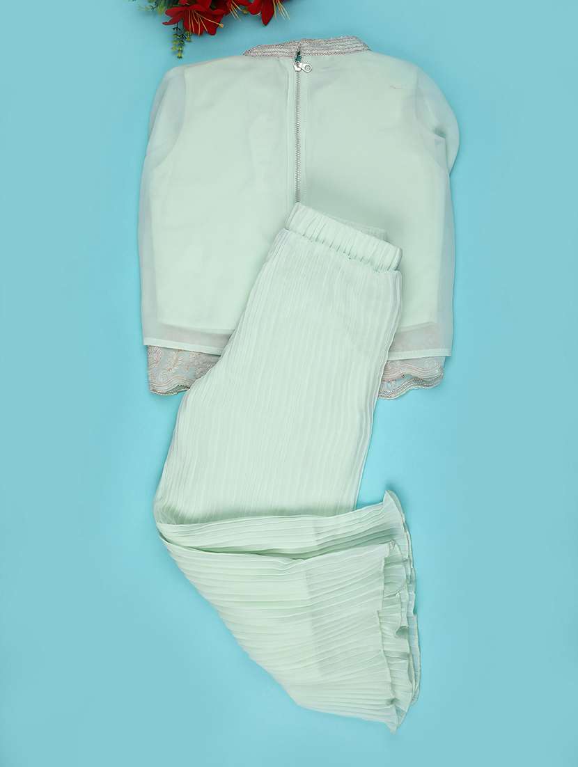 girls solid with work round neck top pant set - 22160961 -  Standard Image - 1