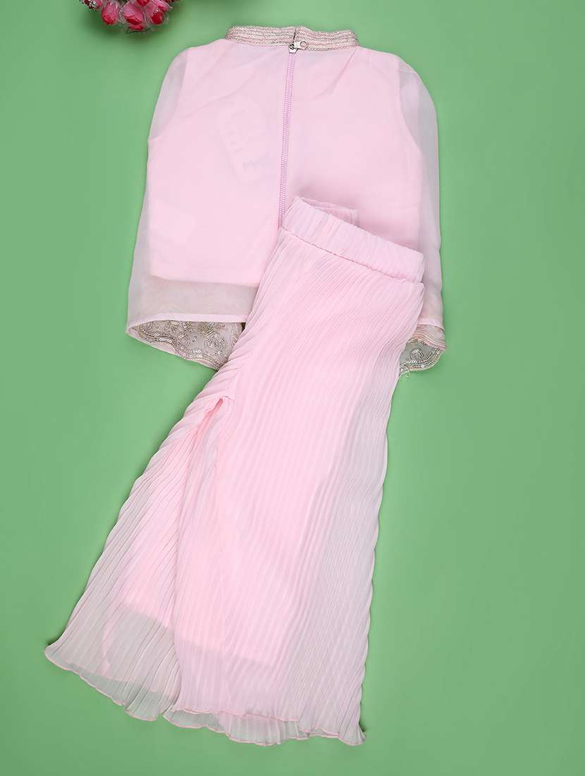 girls solid with work round neck top pant set - 22160962 -  Standard Image - 1