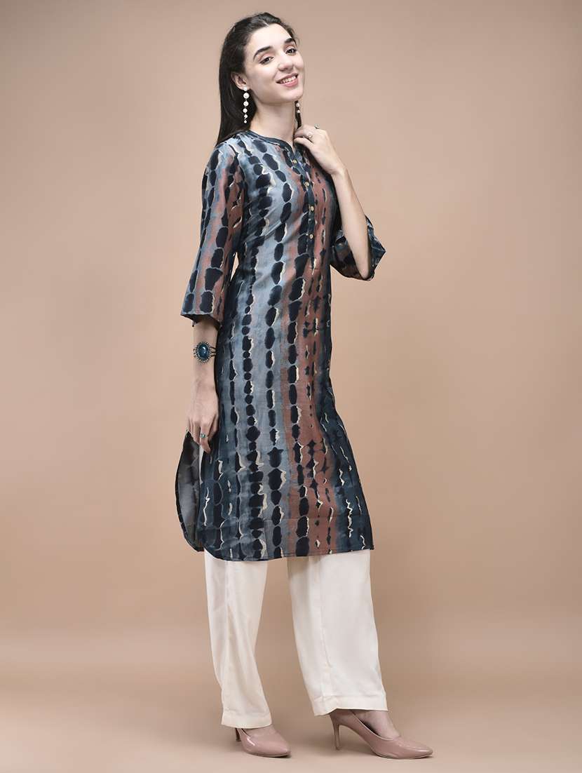 women tie & dye three quarter sleeve straight kurta - 22161018 -  Standard Image - 1