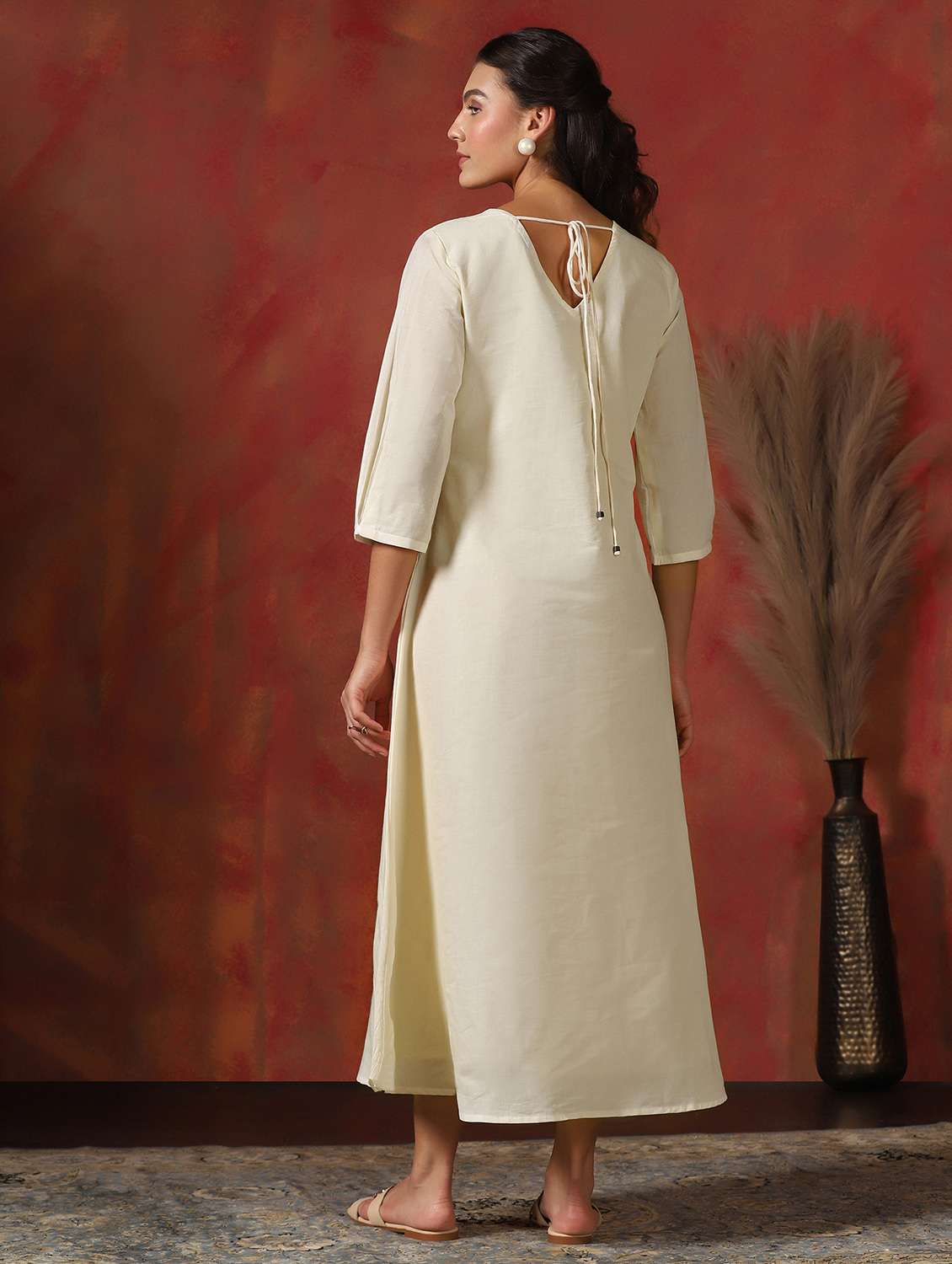 women embroidered three quarter sleeve a-line ethnic dress - 22161020 -  Standard Image - 4