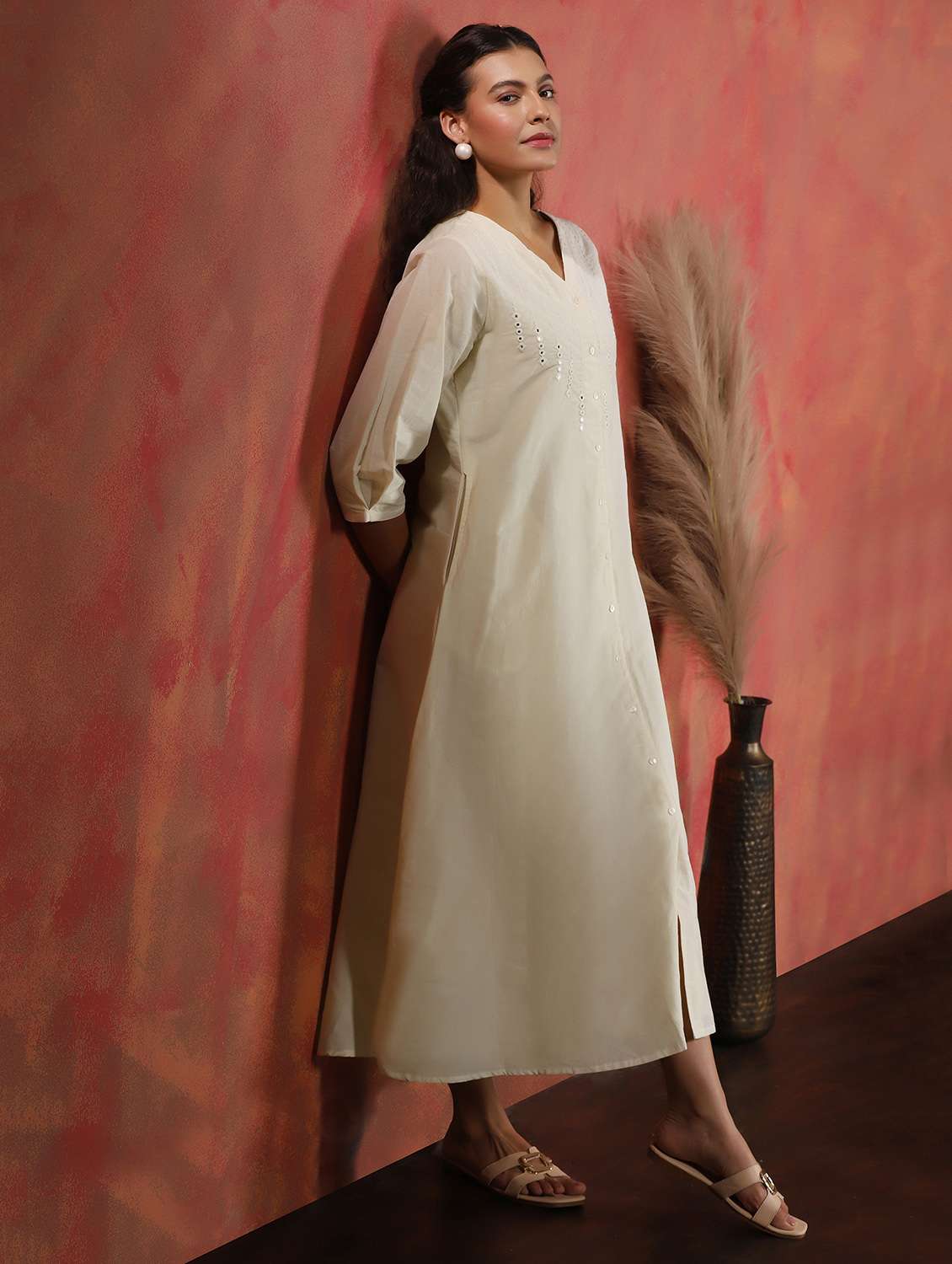 women embroidered three quarter sleeve a-line ethnic dress - 22161020 -  Standard Image - 6