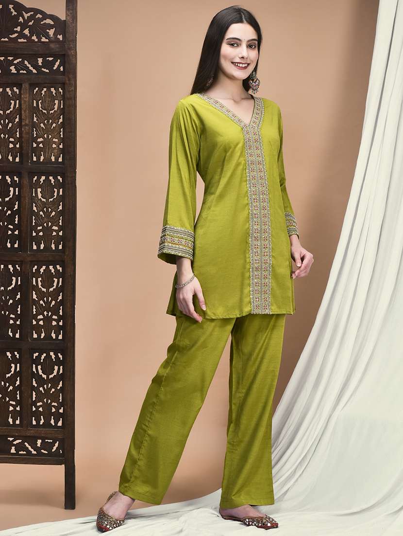 women embroidered long sleeve regular fit ethnic co-ord set - 22161023 - Standard Image - 1