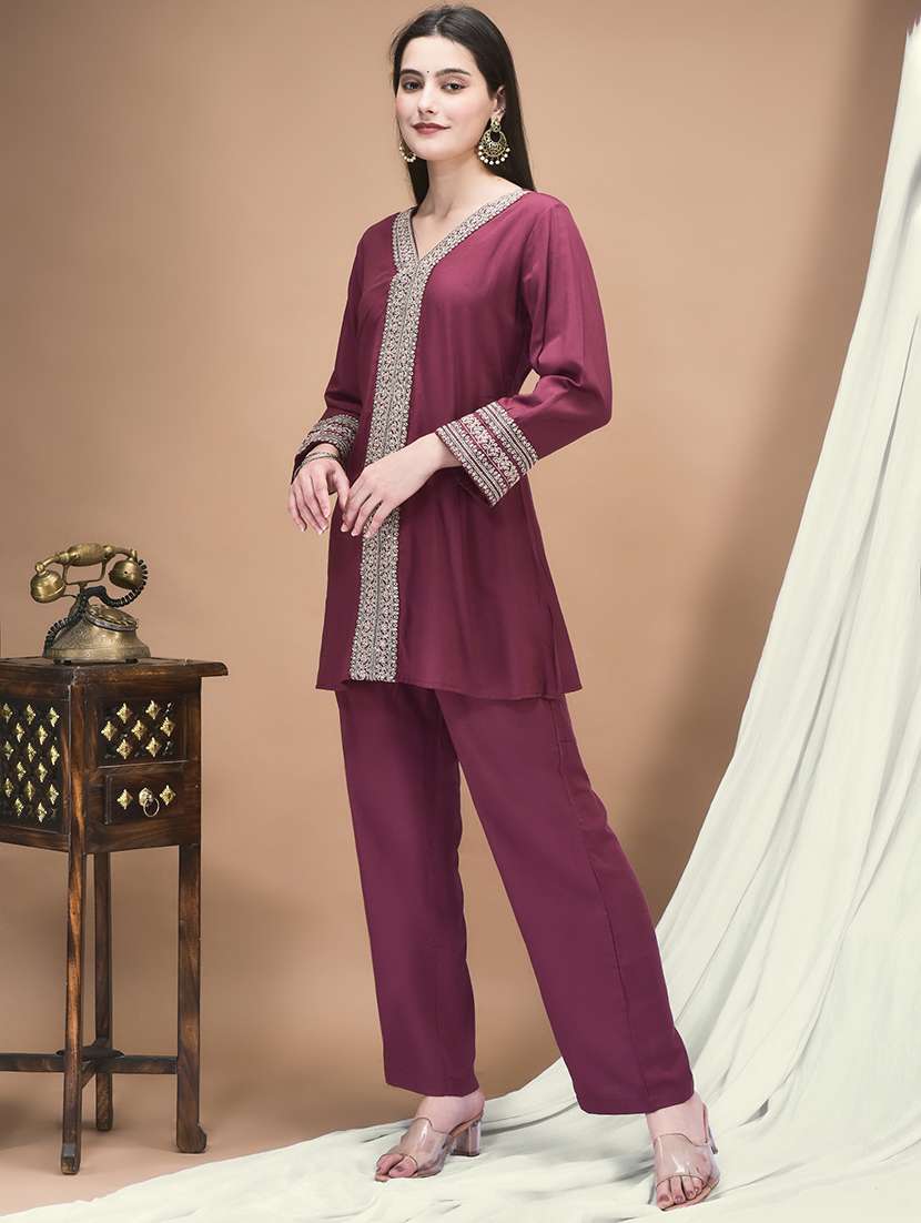women embroidered long sleeve regular fit ethnic co-ord set - 22161024 - Standard Image - 1