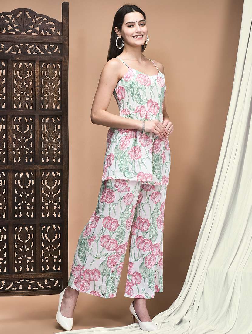 women floral printed shoulder strap ethnic co-ord set - 22161025 -  Standard Image - 1