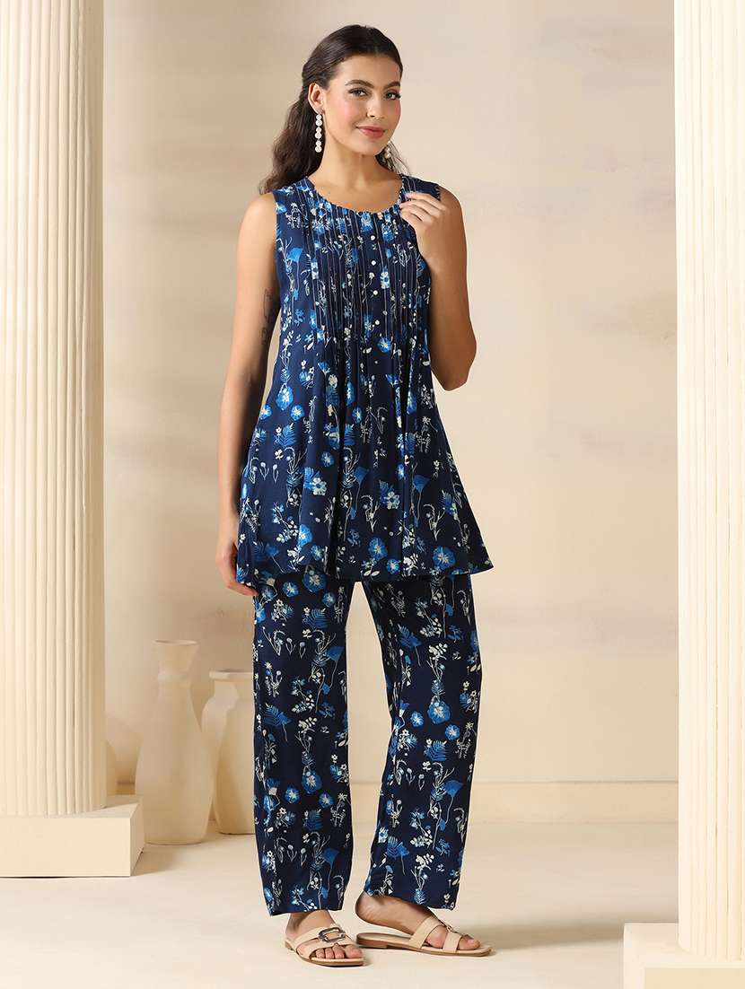 women floral printed round neck ethnic co-ord set - 22161030 - Standard Image - 1