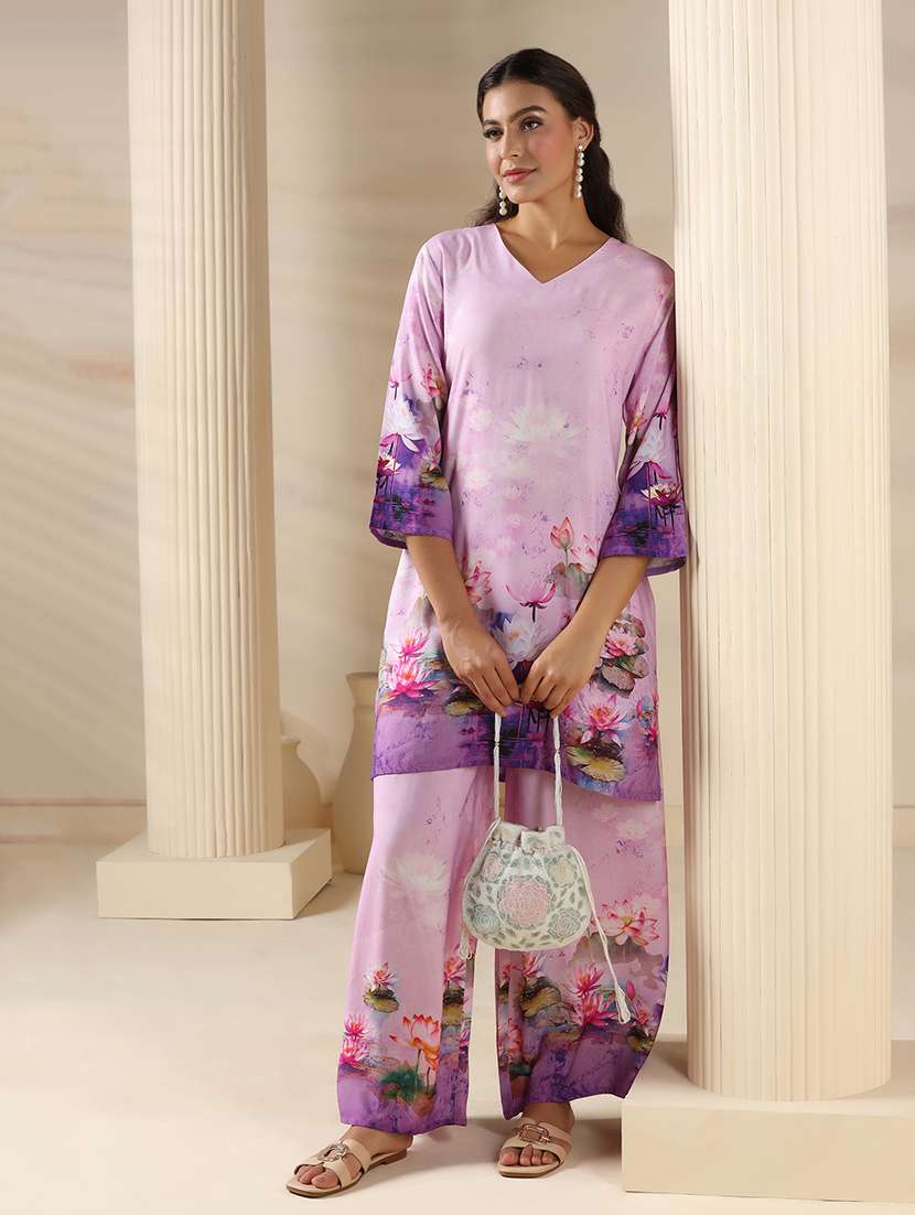 women three quarter sleeve regular fit ethnic co-ord set