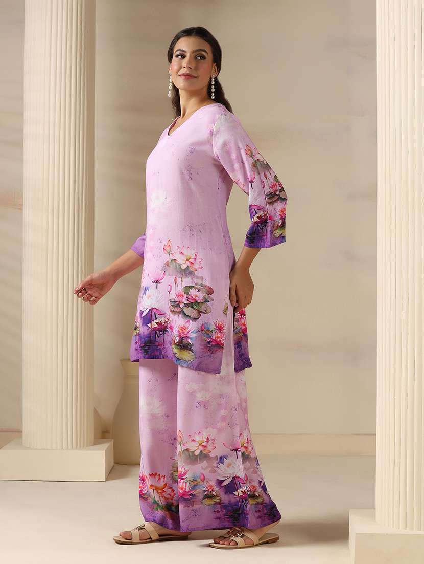 women three quarter sleeve regular fit ethnic co-ord set - 22161032 -  Standard Image - 1