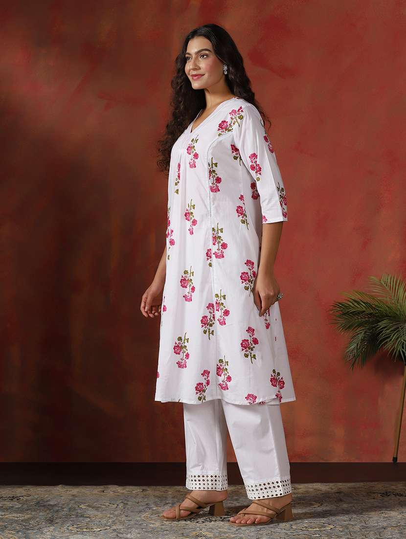 women floral printed three quarter sleeve kurta pant set - 22161033 -  Standard Image - 1