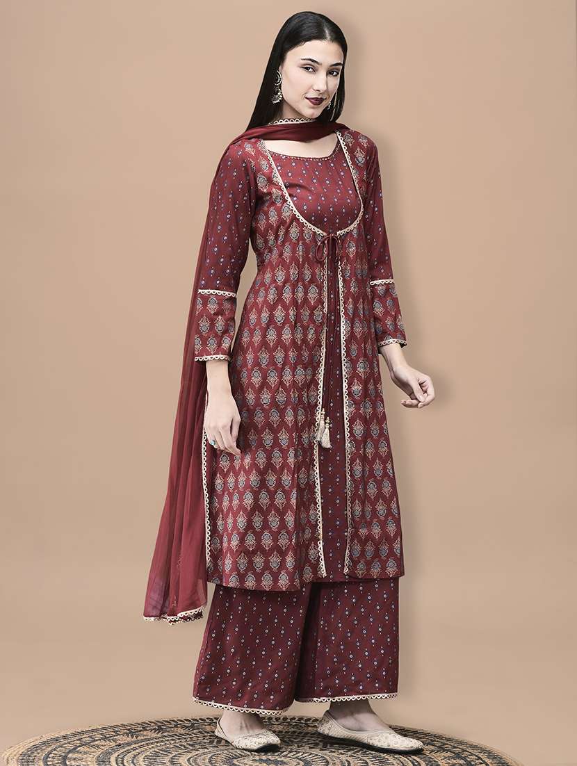 women printed long sleeve kurta palazzo with dupatta set - 22161038 -  Standard Image - 1