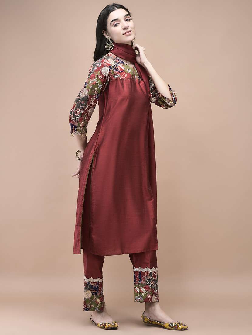 women embroidered three quarter sleeve kurta pant with dupatta set - 22161041 -  Standard Image - 1