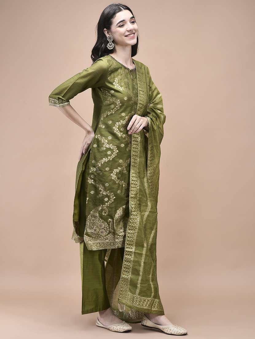 women self design three quarter sleeve kurta pant with dupatta set - 22161042 -  Standard Image - 1