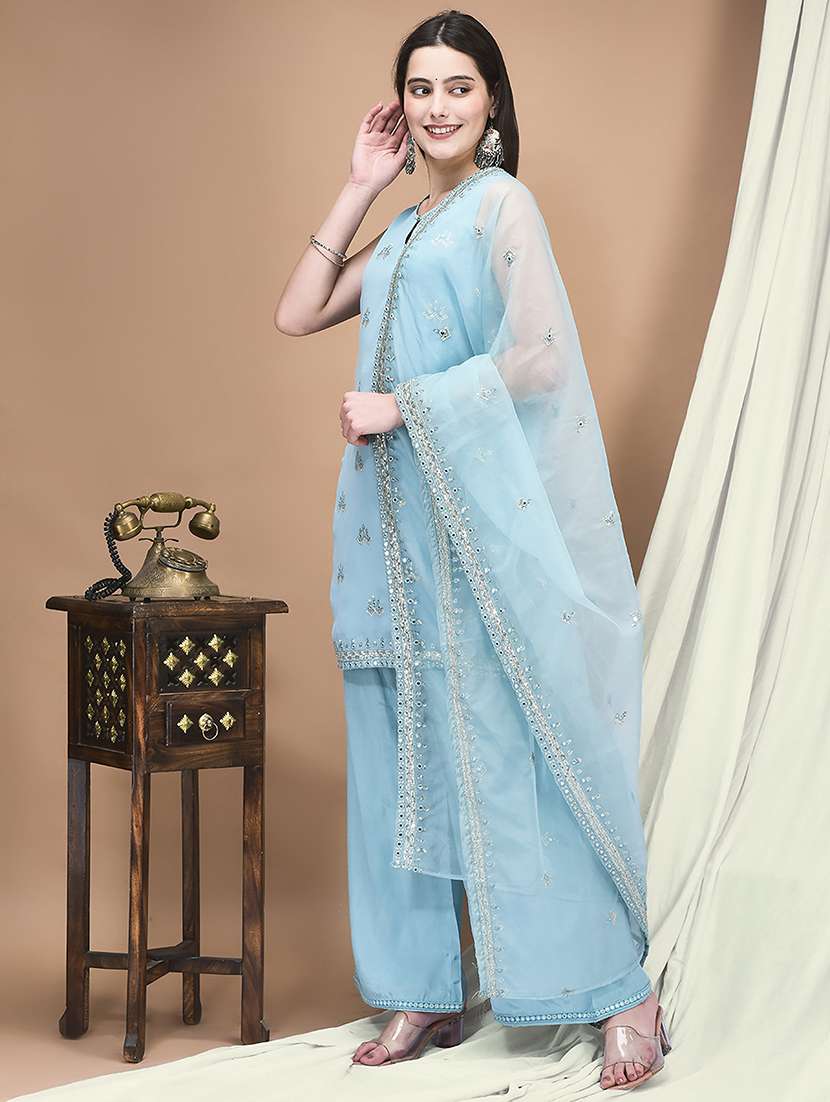 women embroidered sleeveless kurta palazzo with dupatta set - 22161048 -  Standard Image - 1