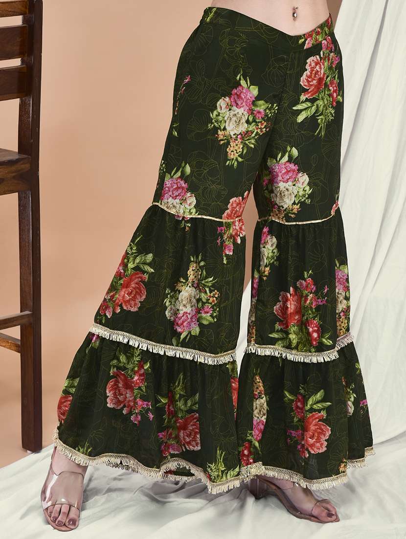 women floral three quarter sleeve kurta sharara with dupatta set - 22161049 -  Standard Image - 4