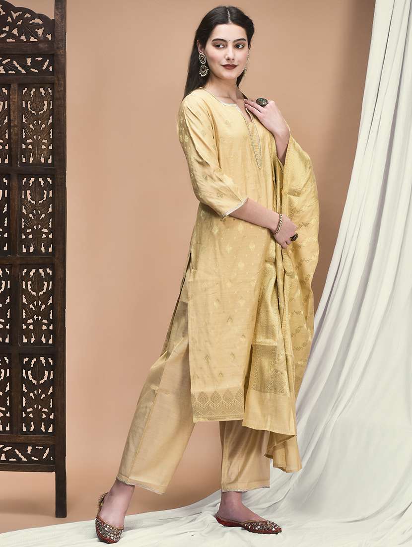 women self design three quarter sleeve kurta pant with dupatta set - 22161052 -  Standard Image - 1