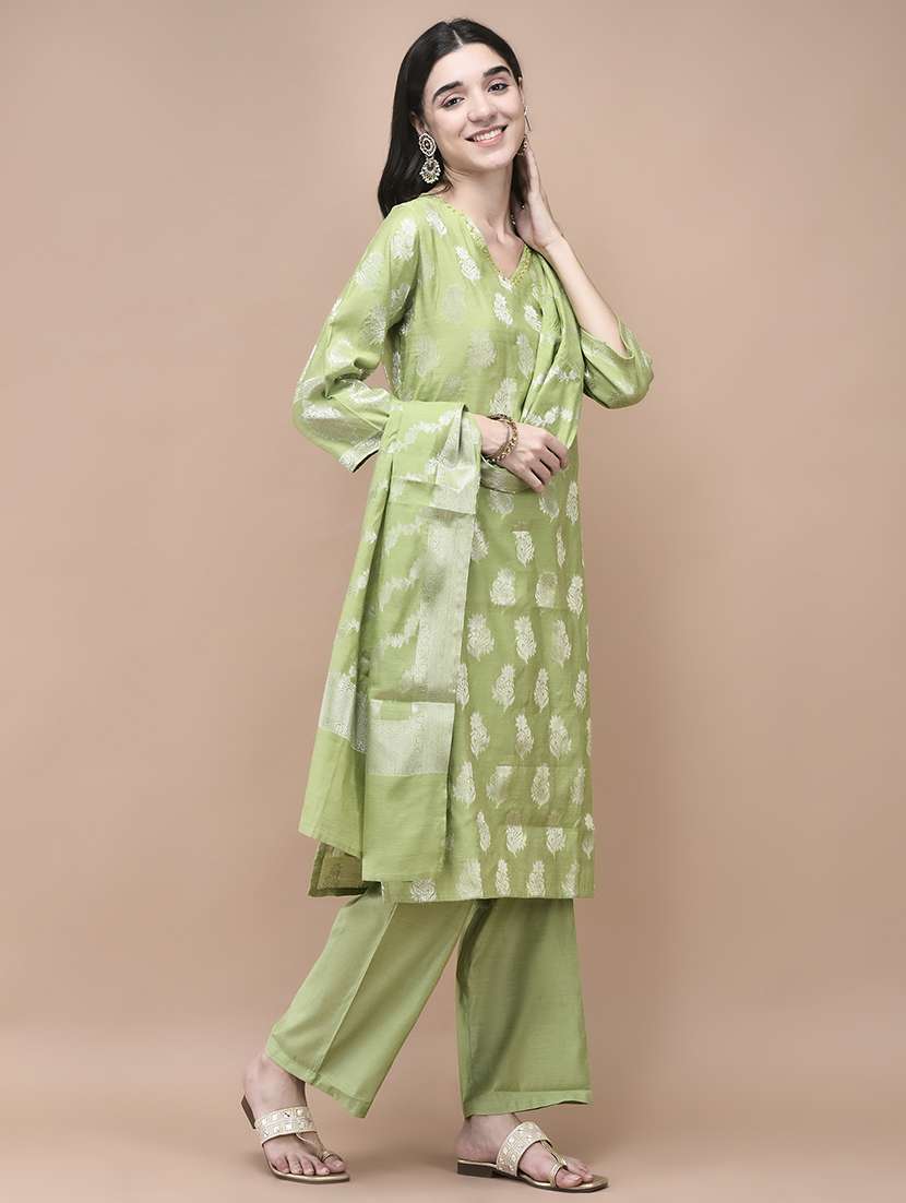 women self design three quarter sleeve kurta pant with dupatta set - 22161055 -  Standard Image - 1